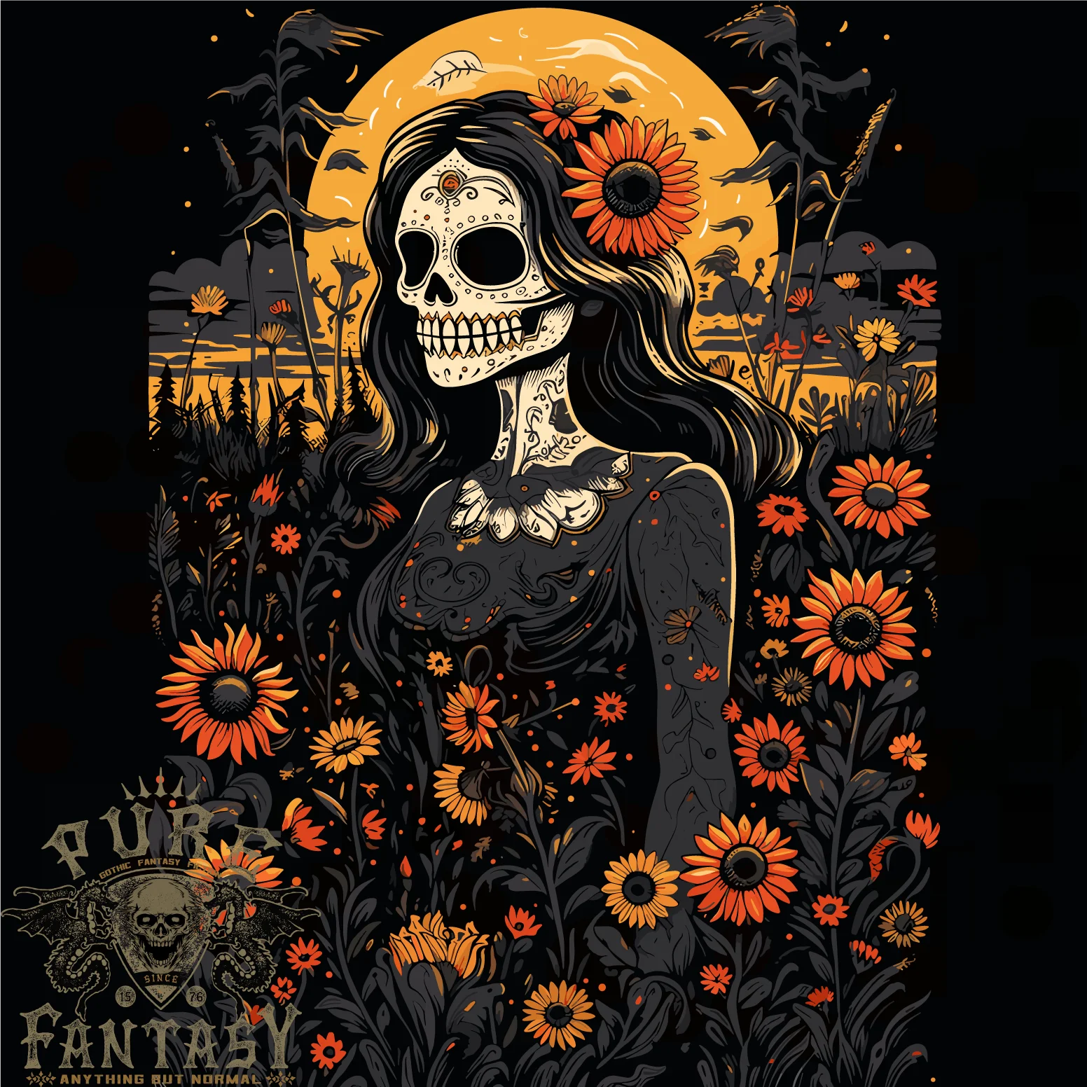 DOTD Sugar Skull Girl Day of the Dead La Catrina Mens T-Shirt 100% Cotton