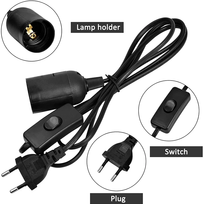 Suporte da lâmpada com fio interruptor para tomada de suspensão Hanglamp, Base da lâmpada, plugue EU, 1.8m, E27