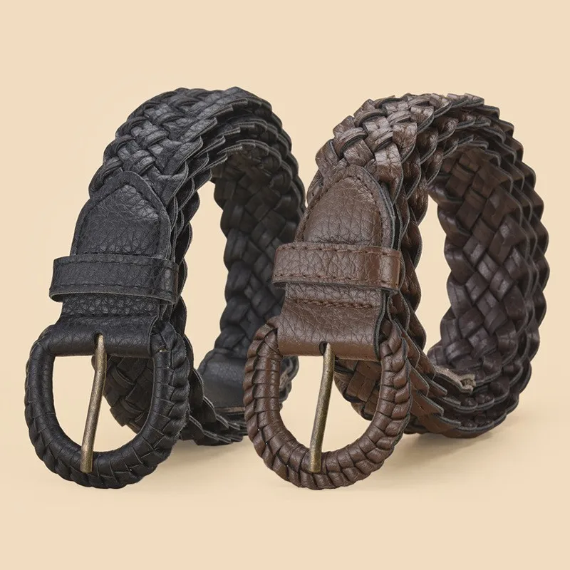 No-hole Vintage Braided Pin Buckle Belt, High Quality PU Belt, Unisex Casual Jeans Belt, Daily Commute All-match Waistband
