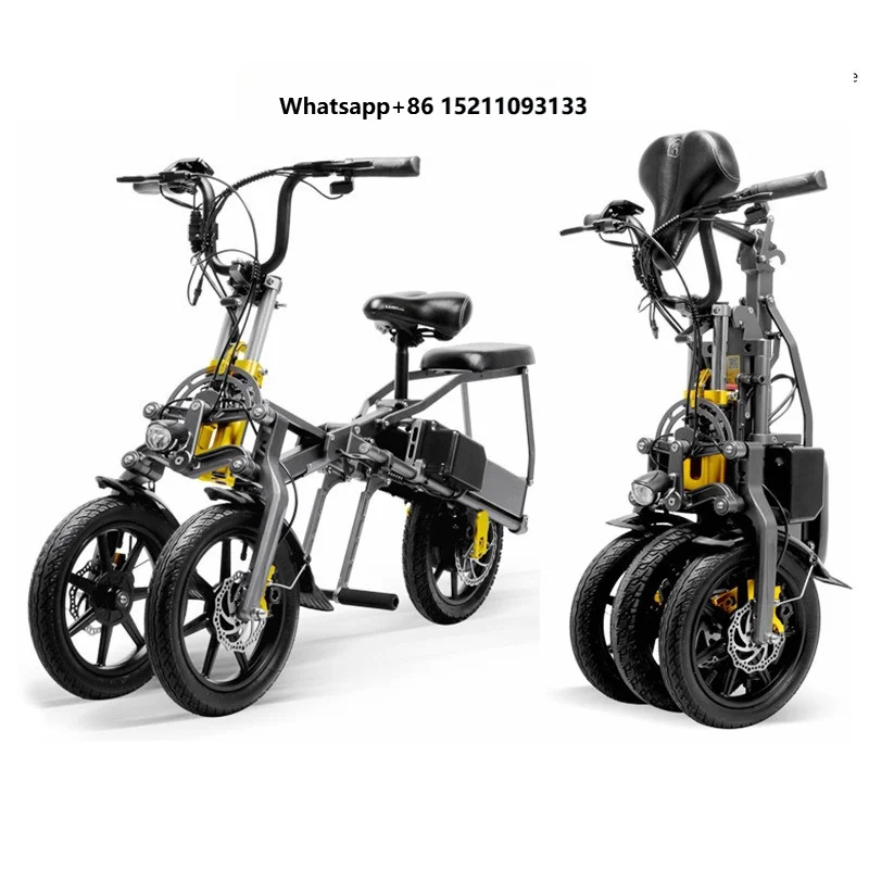 Small Folding Inverted Trike, Adult & Teen Commuter, Dual Battery, Ultra-Light Electric Tricycle for Parent-Child