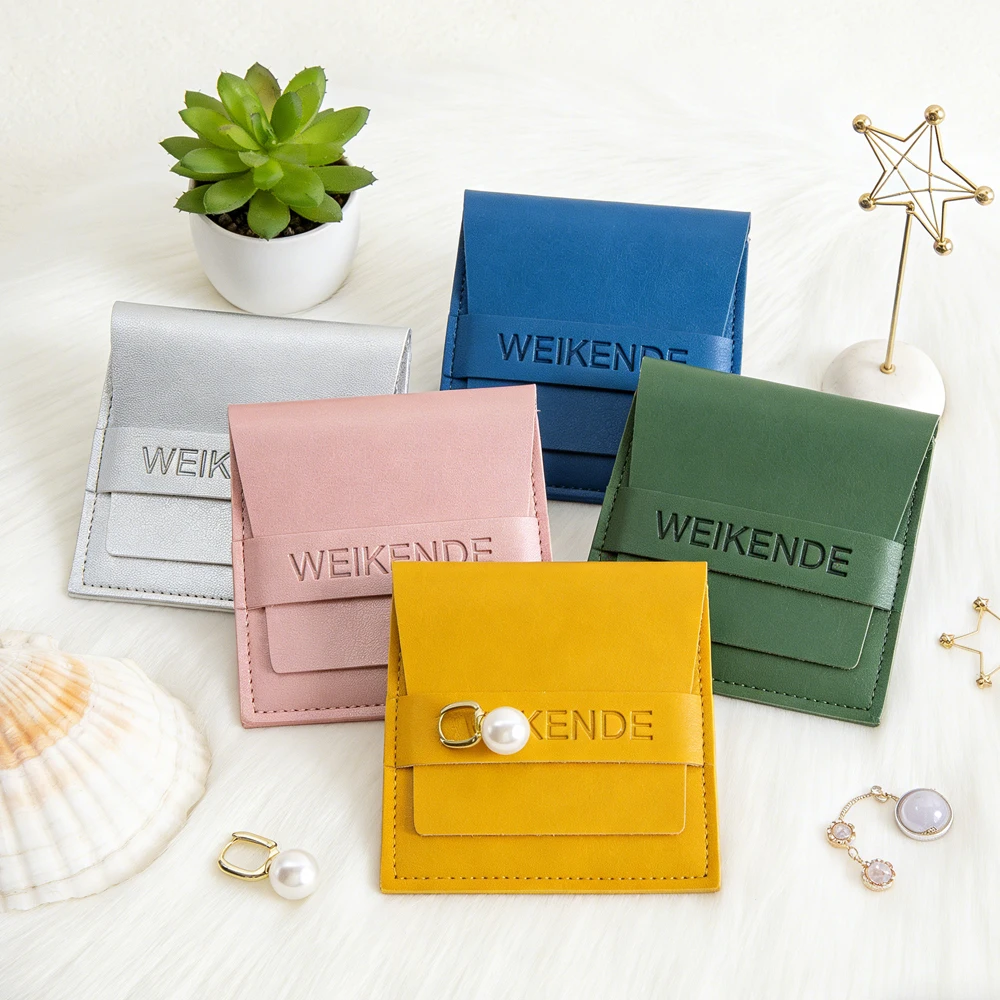 

Custom Logo 50/100Pcs Leather PU Bag Jewelry Presents Pouches for Necklace Christmas Wedding Gift Package Envelope Sack