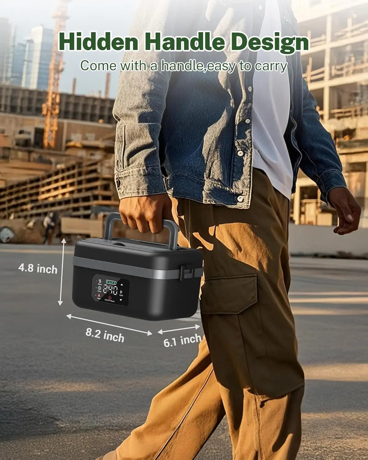 Portable Cordless Electric Lunch Box, 16000mAh Self-Heating Food Warmer with Timer; Adjustable Heating, 34oz/1L Container