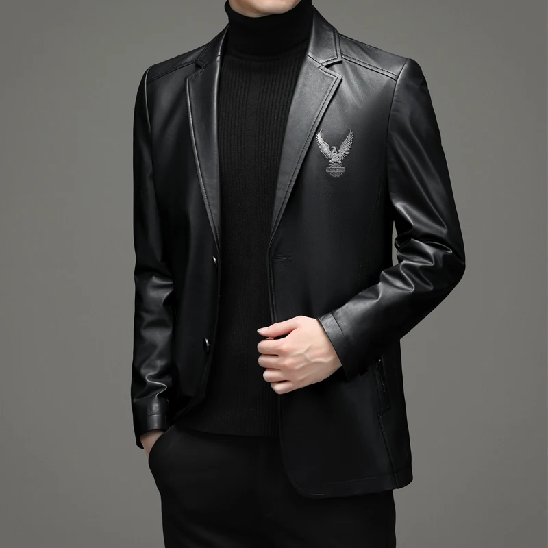 2024 Autumn and winter new high-end handsome fashion with men leisure Haining leather boutique leather sheepskin suit jacket