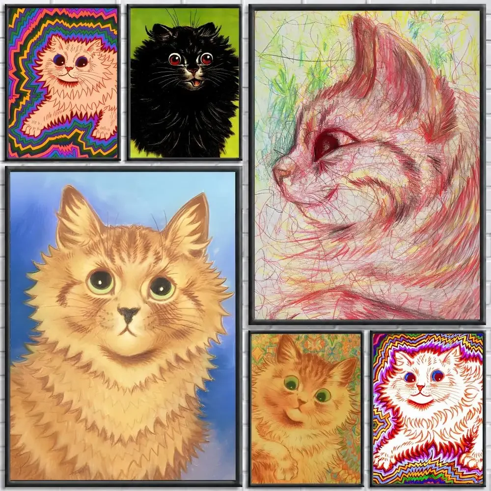 Art Louis Wain Ginger Kaleidoscope Cat Poster Poster Wall Sticker Waterproof Self Adhesive HD Art Bedroom Bar Decor