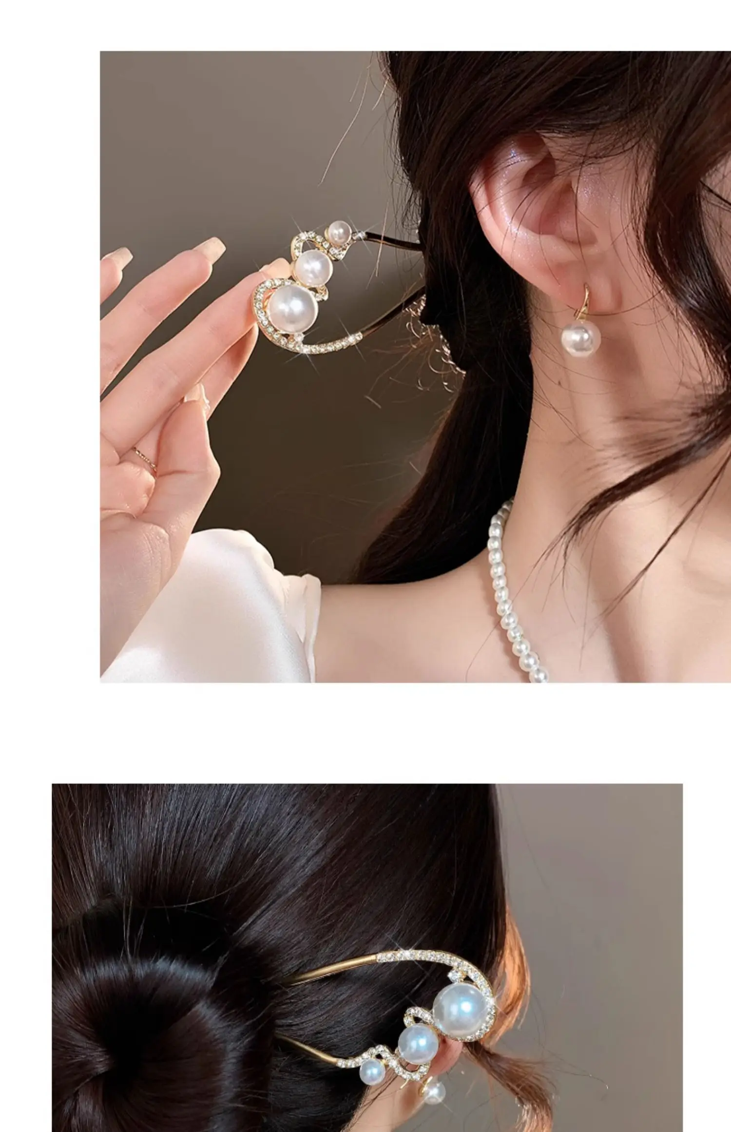 VANIKA Neue modische U-förmige Haarspangen aus Metall, elegante Perlen-Pferdeschwanz-Haarnadeln für Damen, schlichte Haarspangen, Kopfschmuck, Haaraccessoires – Detail 8