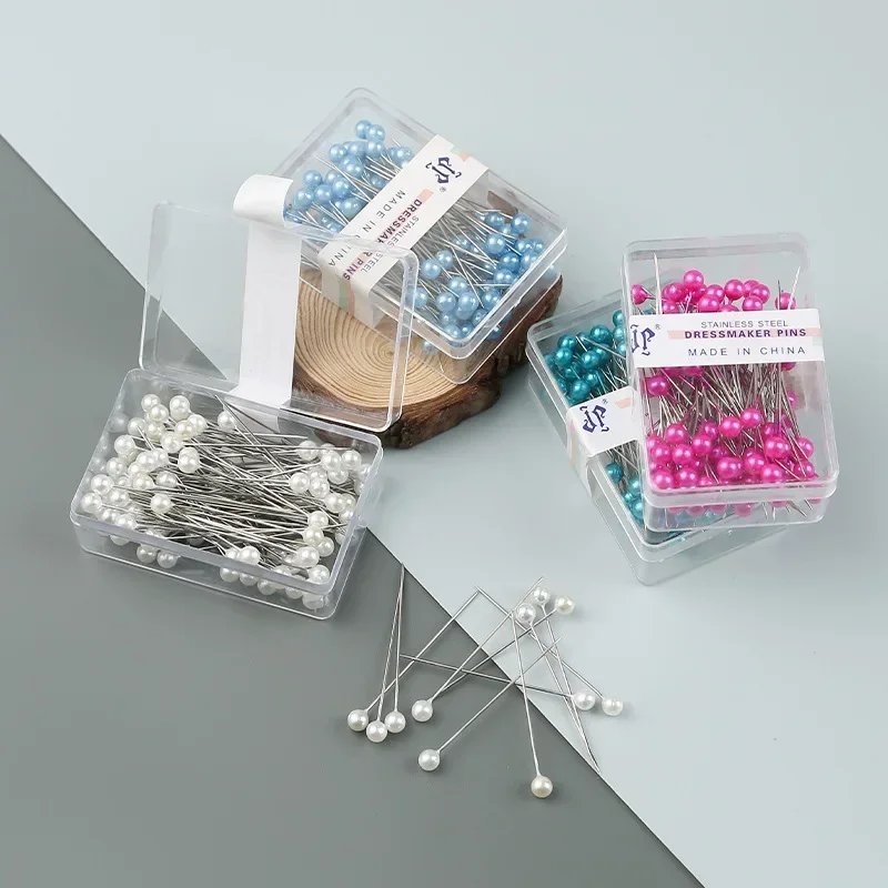 100Pcs/Box 38cm Bunte Runde Perle Kopf Nadeln Stich Gerade Push Nähen Pins für Schneiderei DIY Positionierung nähen Werkzeuge