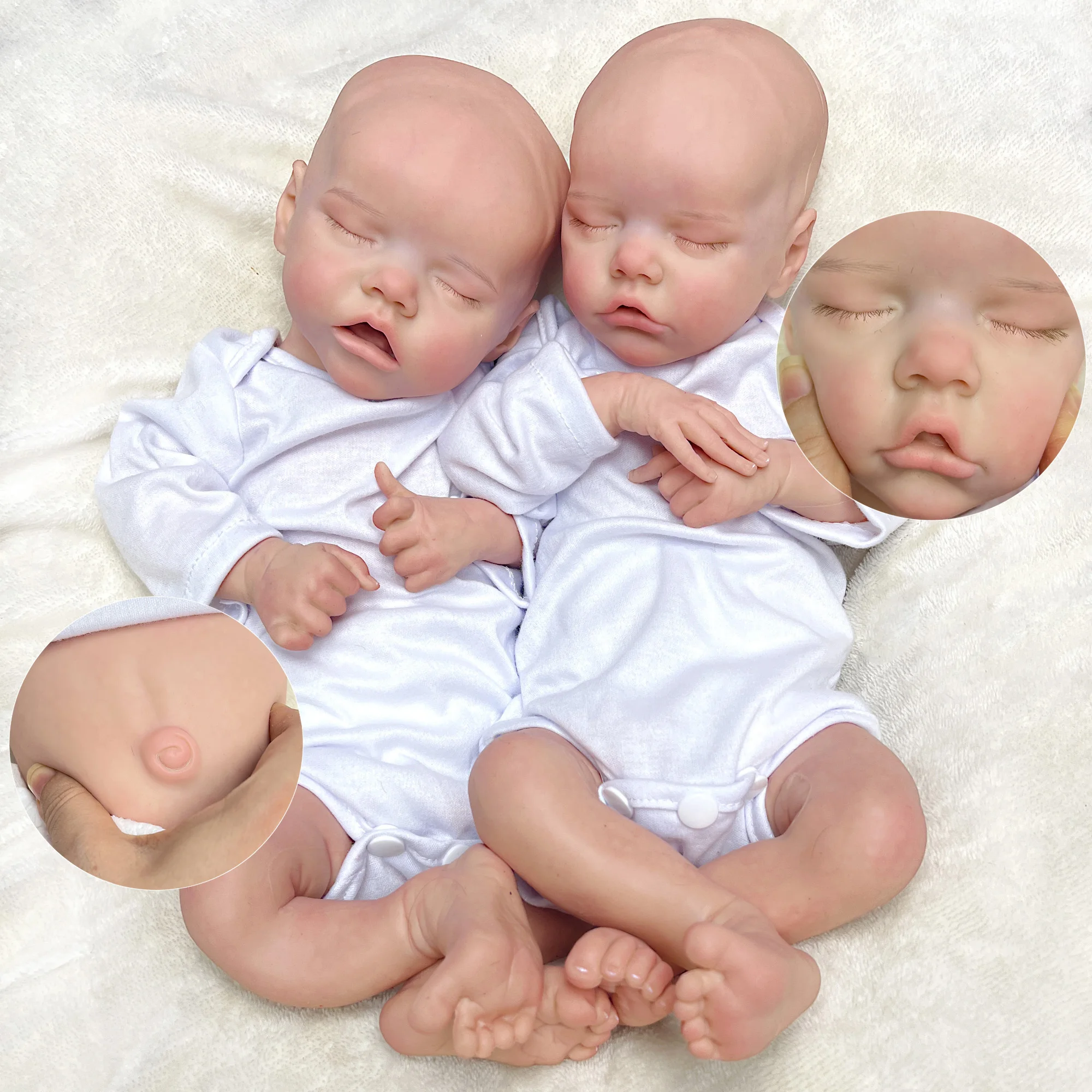 

43CM Full Body Soft Solid Silicone Twins Bebe Reborn Girl 3D Painted Lifelike Real Dolls Boneca Reborn Corpo De Silicone Doll