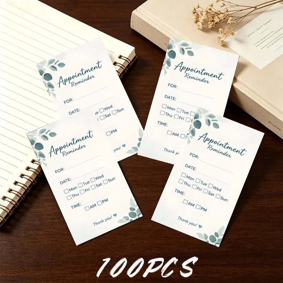 100PCS Eucalyptus Appointment Reminder Cards for Business Hair Salon Dental Offi Beauty Use Party Invitations