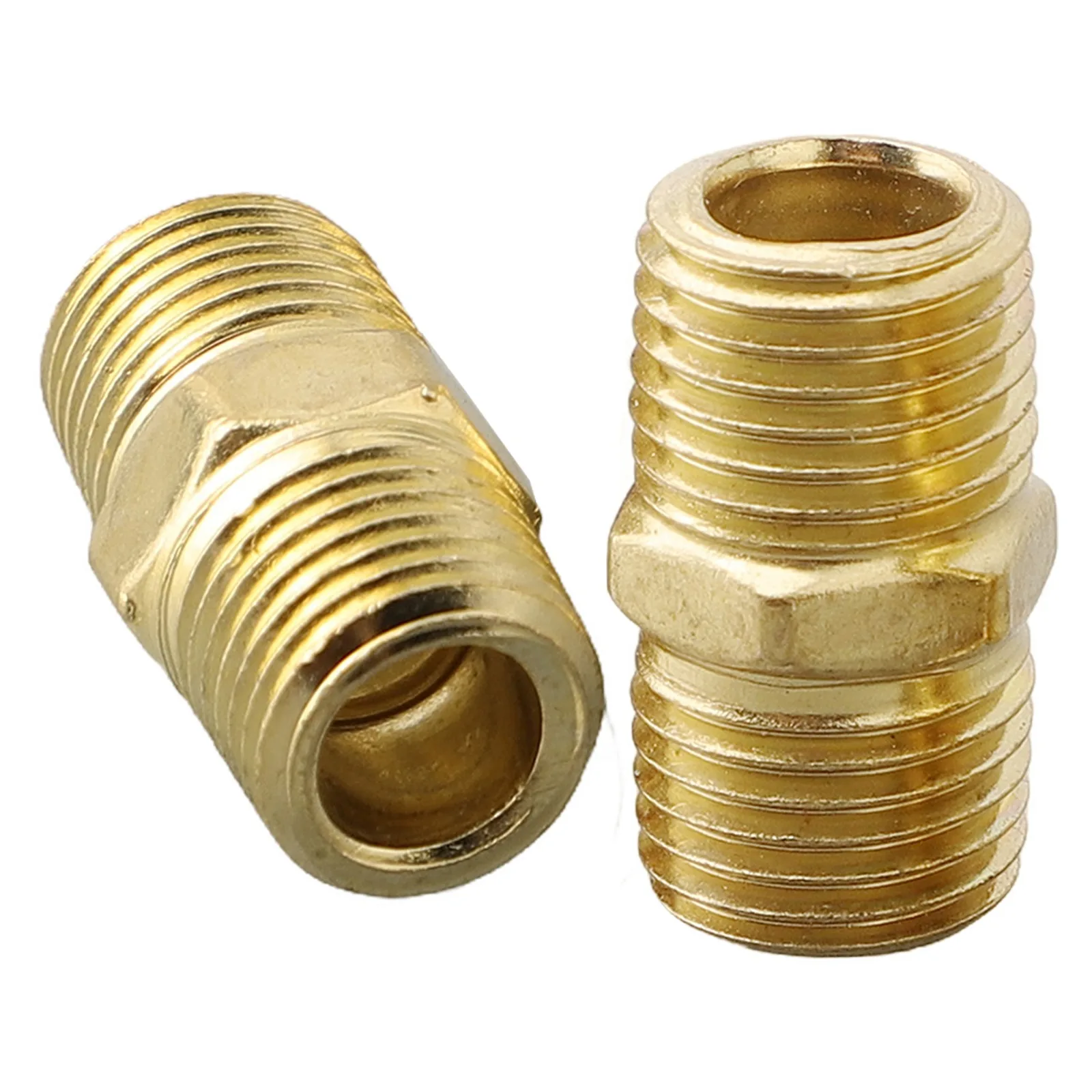 1/3pcs Brass Adapter Gold 27mm Length 1/4 Inch Male To Male Thread Hexagon Nipple Fitting Quick Adapter Air Compressor Parts