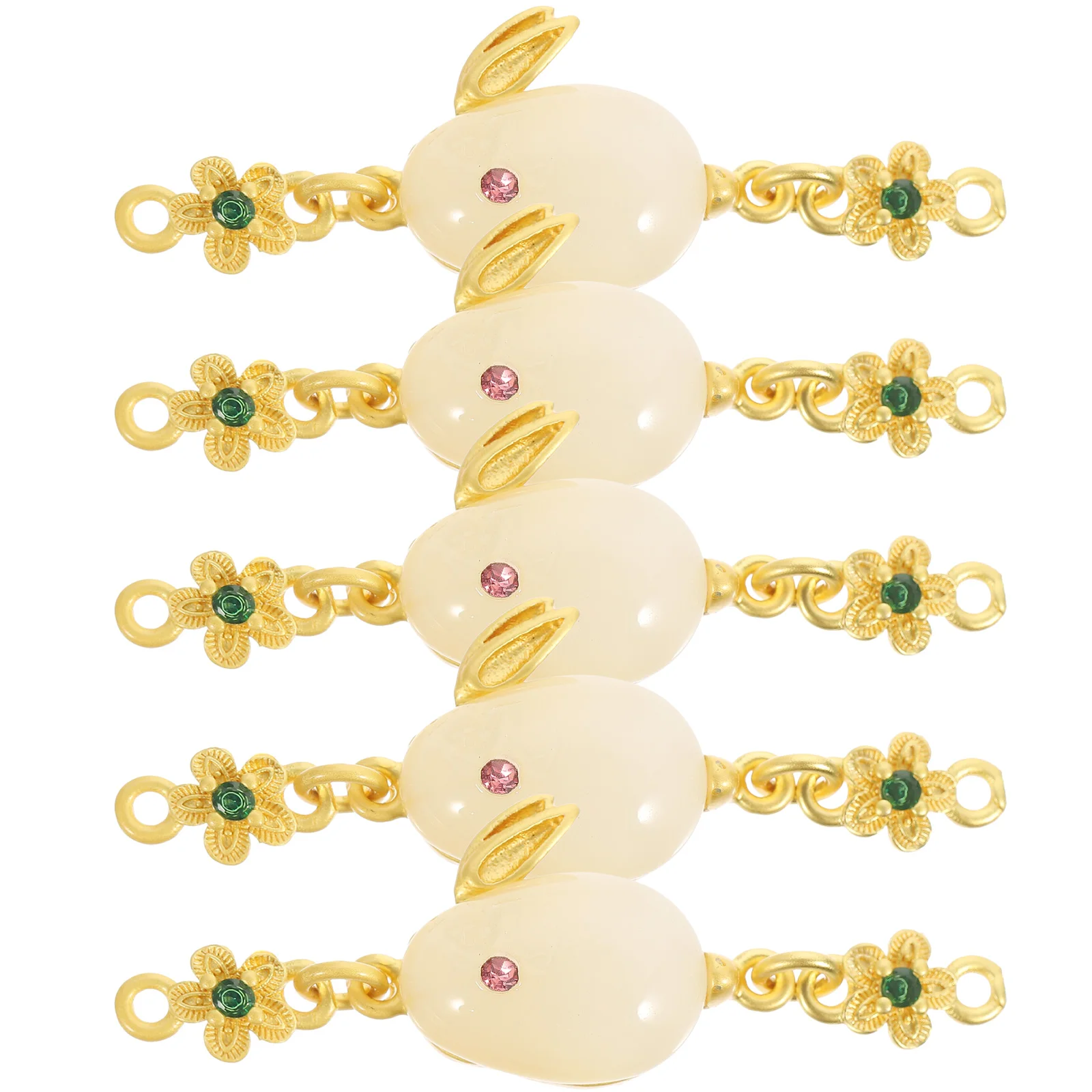 

5Pcs Rabbit Charms Jade Rabbit Pendants Premium Alloy Glass DIY Necklace Bracelet Keychain Connector Charms Jewelry Making Gifts