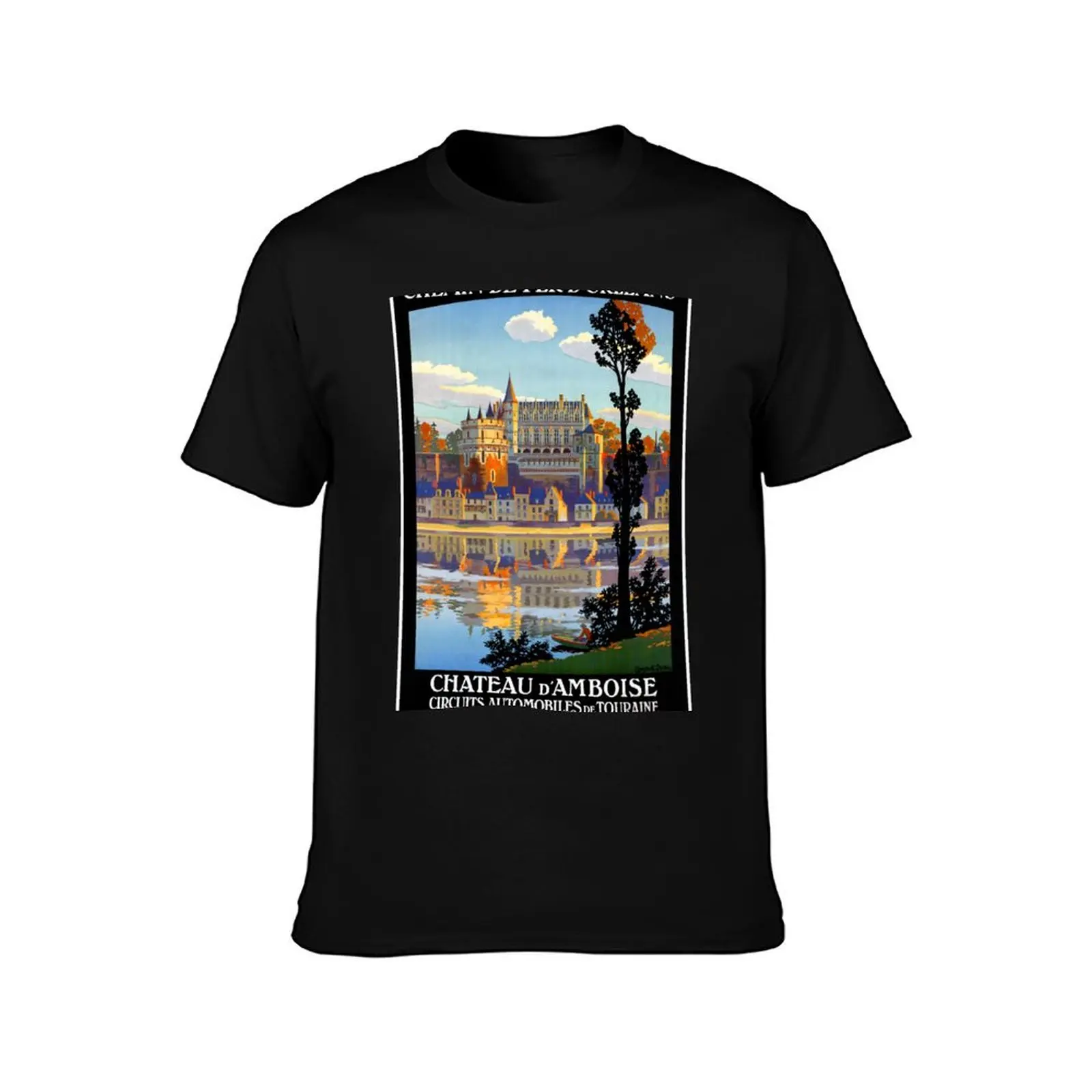 Chateau d'Amboise France Vintage Railroad Travel Poster Restored T-Shirt Basic Plain Tee for Spring and Summer T-Shirt