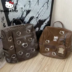 Sanrio Hello Kitty New Luxury PU Leather Handbag Women Vintage Fashion Brown zaini Y2k borsa a tracolla High Street in stile coreano