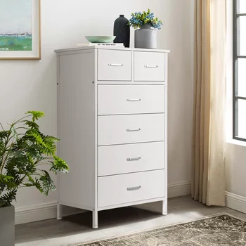 White 6-Drawer Dresser with Steel Frame 1