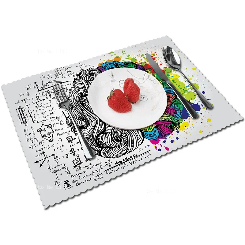 Cartoon Left Right Brain Function Creative Neural Structure Science Abstract Sketchy Doodles Polyester Fabric Placemats