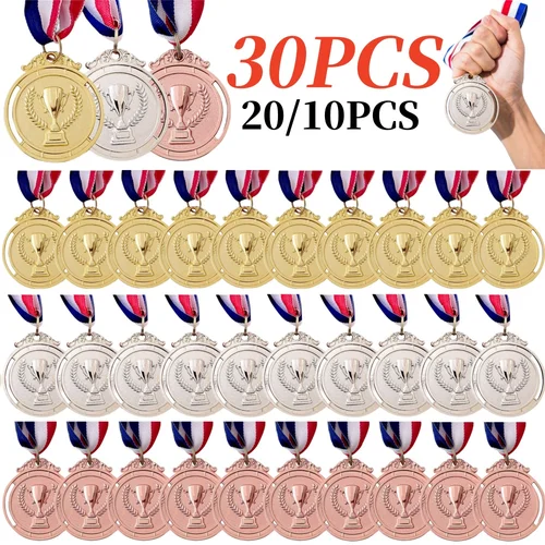 Medalla de premio de oro, plata y bronce con cinta para el cuello, primera y segunda, tercera medalla de premio para competición deportiva, recuerdo