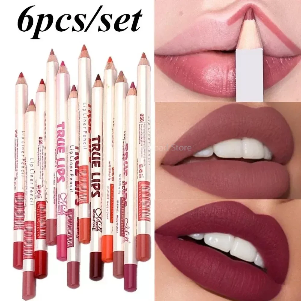 립 화장품 6Pcs/set Cosmetic Professional Wood Lipliner Waterproof Lady Charming Lip Liner Soft Pencil Contour Makeup Lipstick Tool