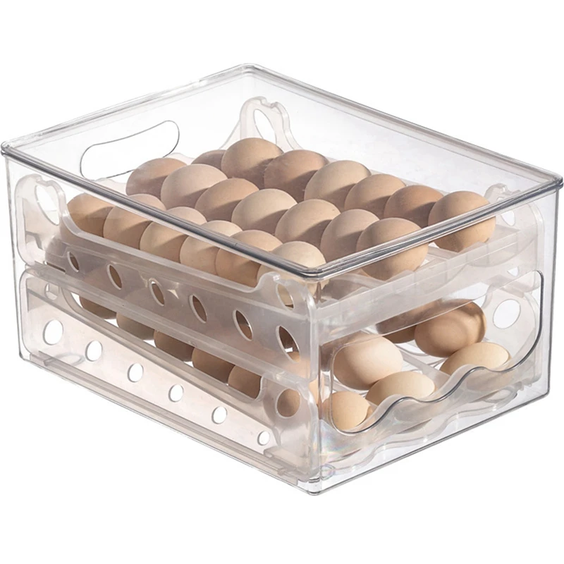 

2 Layer Sliding Egg Storage Box Clear Plastic Egg Organizer Bin Kitchen Storage Box For Fridge