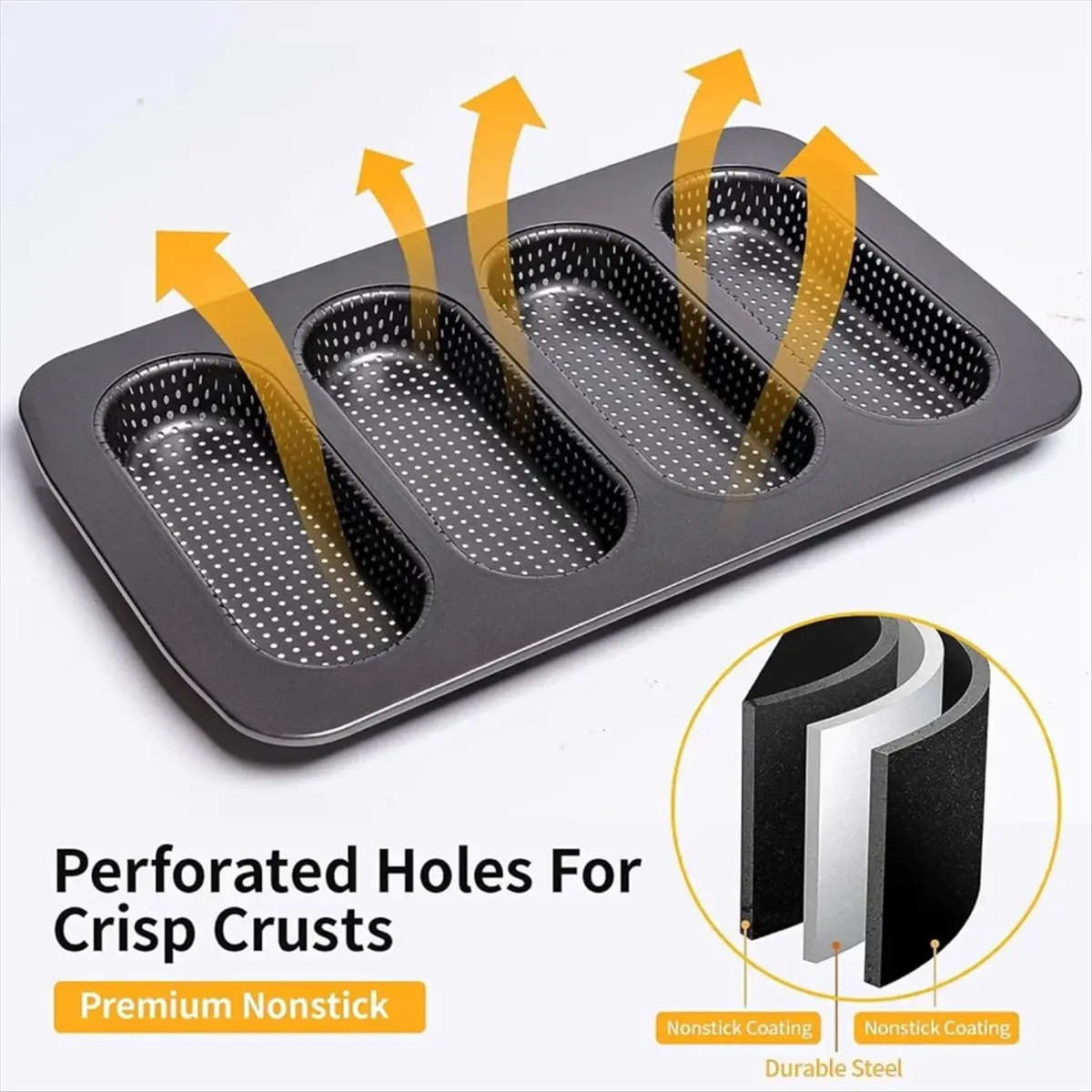 قالب هوت دوج من الفولاذ الكربوني نخب كعكة صغيرة خبز منزلي غير لاصق سهل السقوط صينية خبز ساندويتش #3