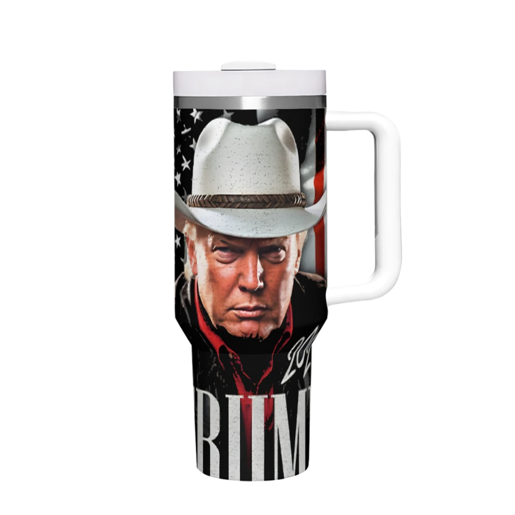 Cowboy Trump 40oz High Quality Insulated Tumbler with Handle Straw Thermal Iced Travel Cup Coffee Cup