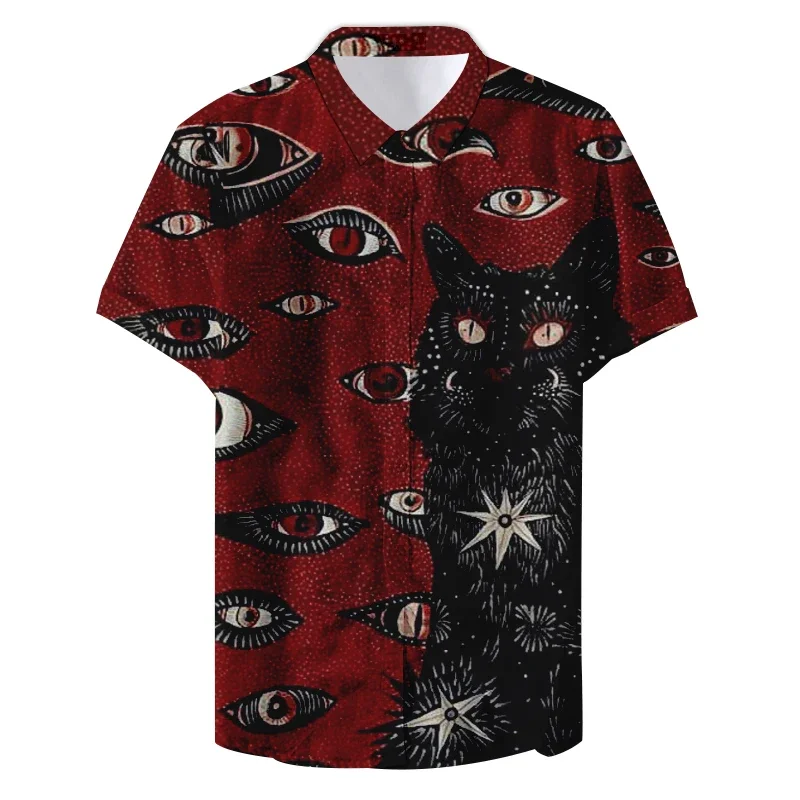 Cat Eye 3dPrinted Shirts Men Women Fashion Hawaiian Shirt Hip Hop Casual Beach Short Sleeve Blouse Men\'s Vocation Lapel Shirt