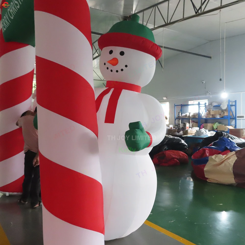 3x3m Candy Cane Christmas Arch Inflatable Santa Archway with Santa Claus and Snowman Cartoon with Air Blower