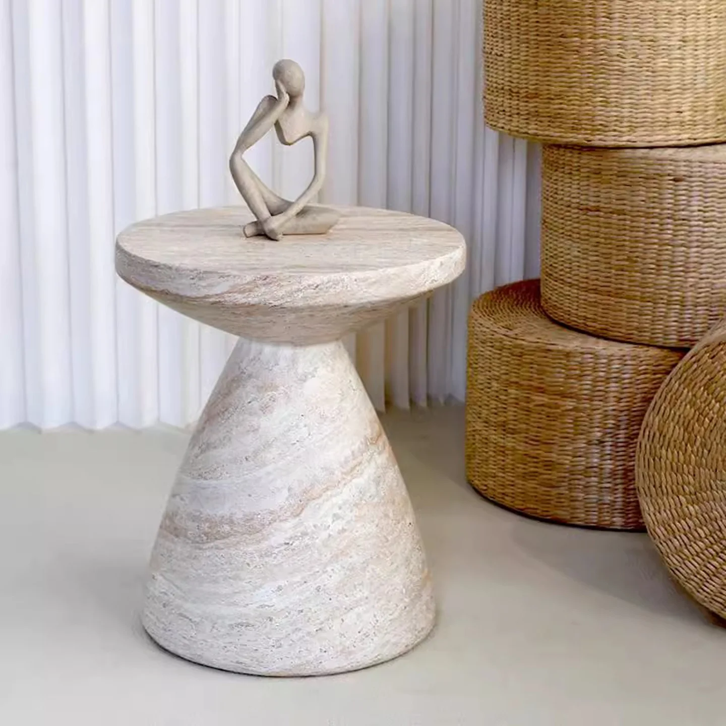 Nordic designer imitation travertine sofa side few B & B hotel art small round table villa living room meetingsmall coffee table