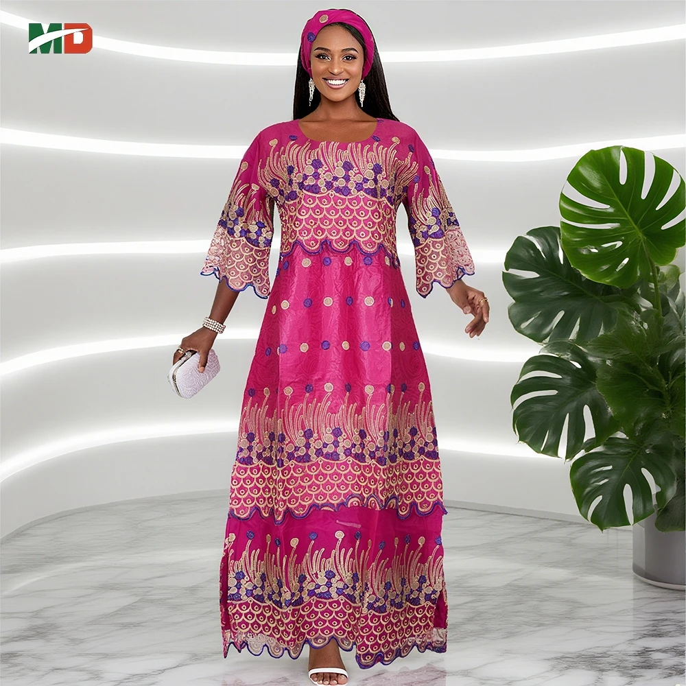 

MD African Traditional Clothes For Woman Embroidered Bazin Riche Wedding Party Dress Robes Boubou Kaftan Djellaba Plus Size New