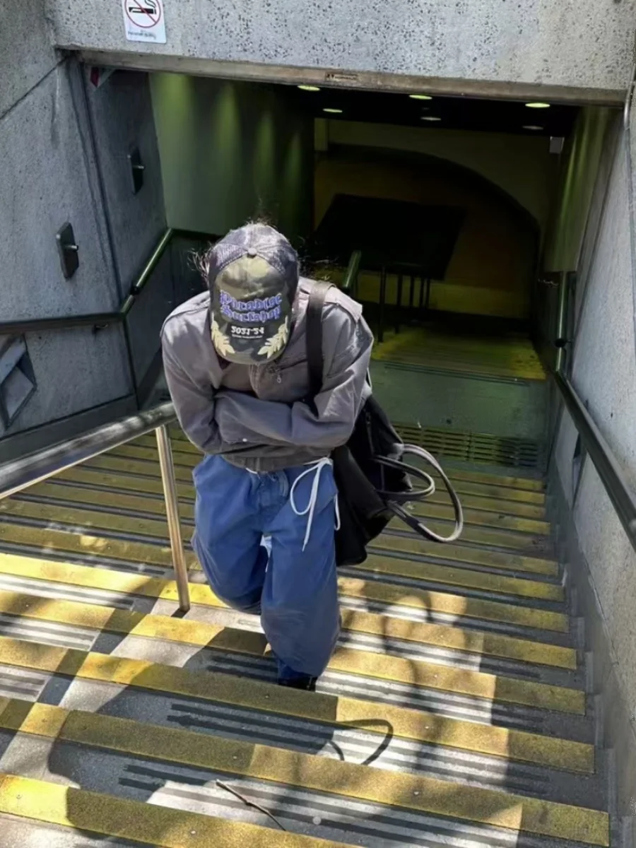 

Vintage Waed Distred Blue Wide Leg Casual Pants French Workwear Sle Low Waist Long Trousers Youthful Spring Collection