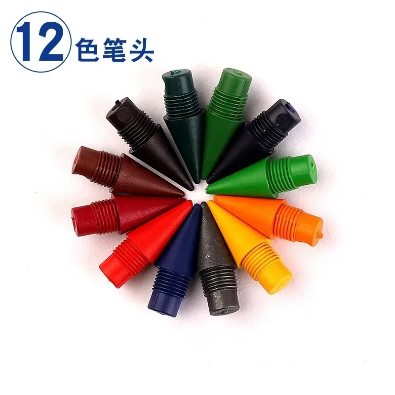 12/36pcs Replaceable 12 Colors Eternal Pencil Nib No Ink HB Pencil Writing Accessories Sketch Stationery Refills School Supplies