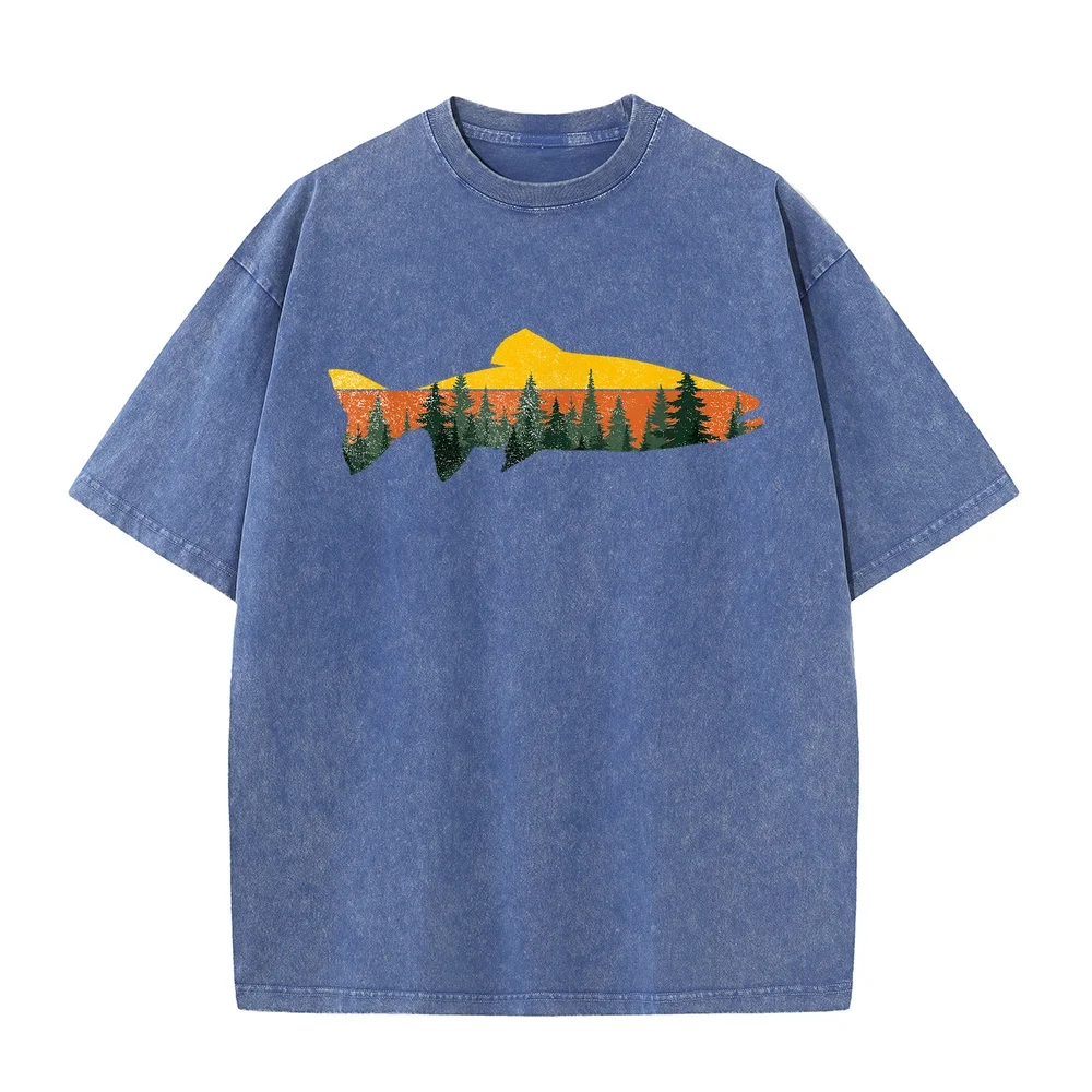 Trout Fly Fishing Outdoor Forest Nature Wildlife Fisherman T-Shirt Men's Clothing Deals Kitty Bass Angler Gift Cotton T Shirt