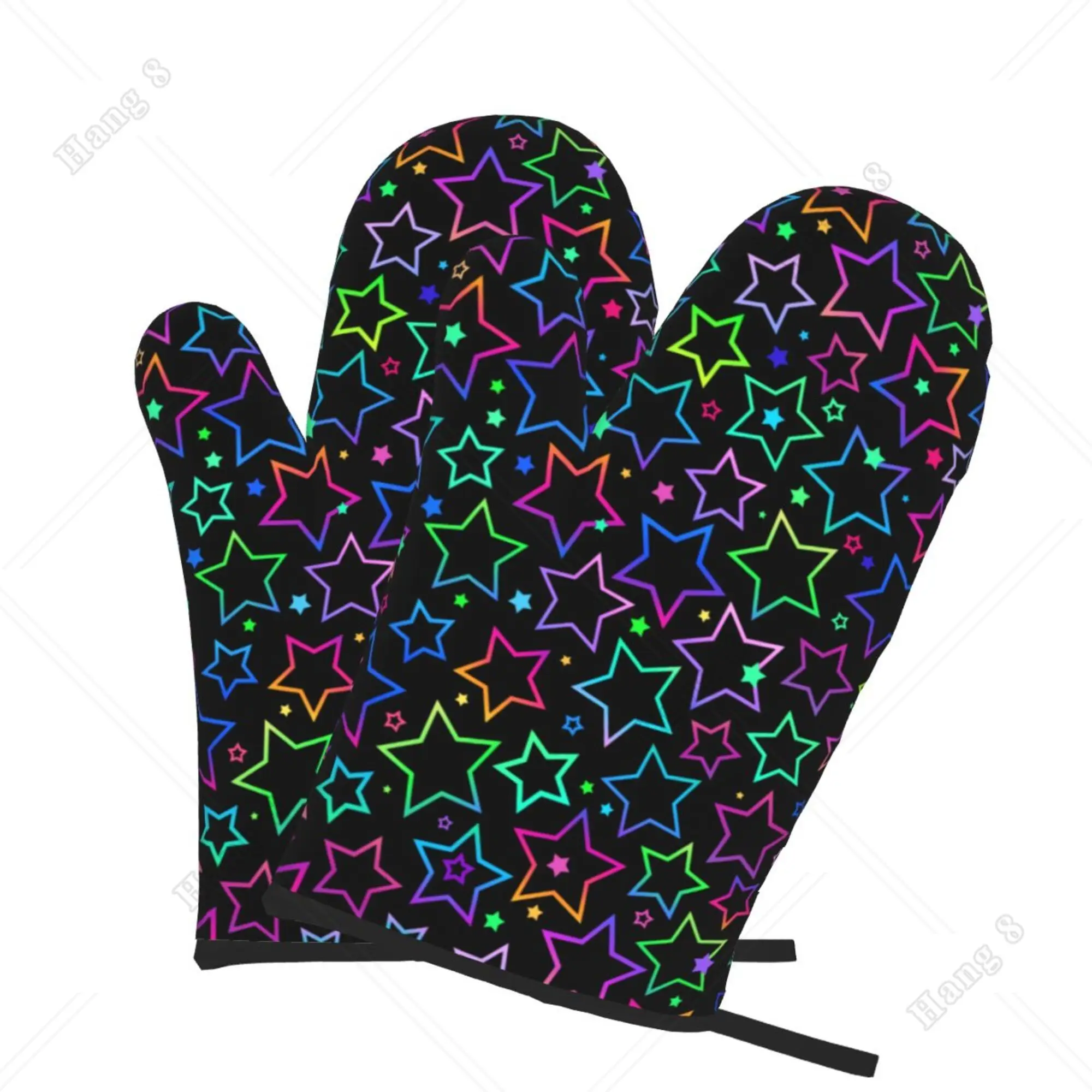 Neon Colorful Stars Oven Gloves 2pc for Men Women Bbq Heat Resistant Cooking Accessories One Size Kitchen Items Print Pattern