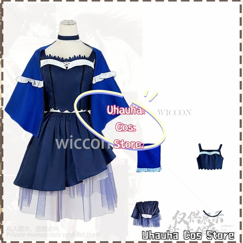 Juego de Anime verano bolsillos Cosplay Kushima Kamome disfraz vestido azul oscuro malla de moda pelucas Lolita Chocker Jirai Kei personalizado