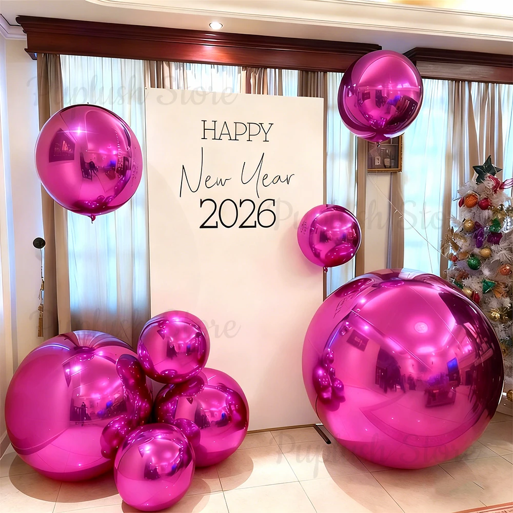 5pcs 4D Round Foil Balloons Metal Rose Gold Silver Blue Green Red Helium Air Globos for Christmas New Year Birthday Party Decor