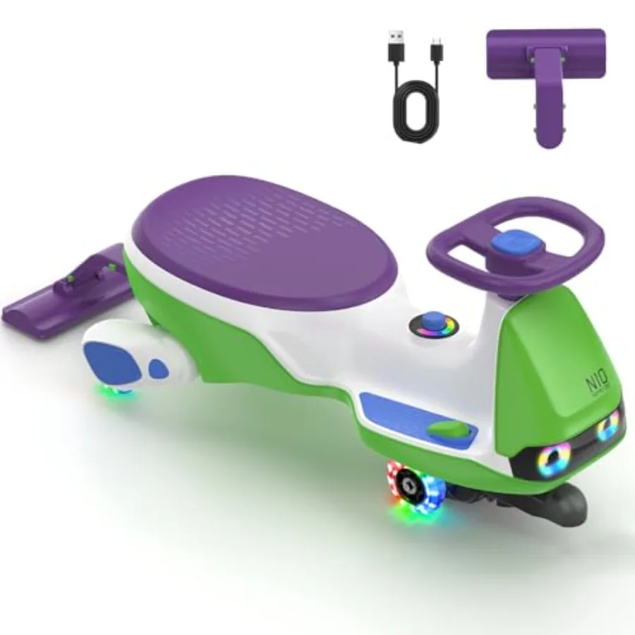 N10 Pro Electric Wiggle Car, USB-C Fast Charging, One-Click Detachable Mop, RGB Eye Lights, Flashing Wheels, Bluetooth, Anti-Rollover, GlideWiz, Ride on Toys for Ages 3+, 150 Lbs, Green