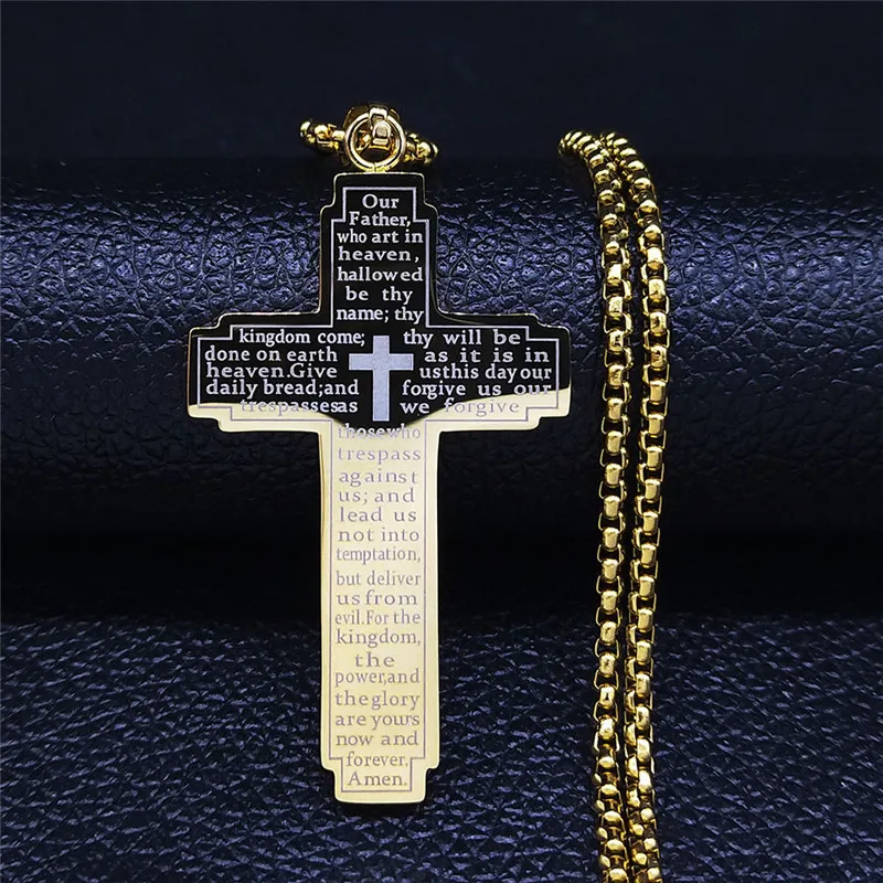 ZAKOL Trendy Cross Crucifix Bible Stainless Steel Necklaces For Women Men Gold & Silver Color Metal Clavicle Chain Jewelry image 3