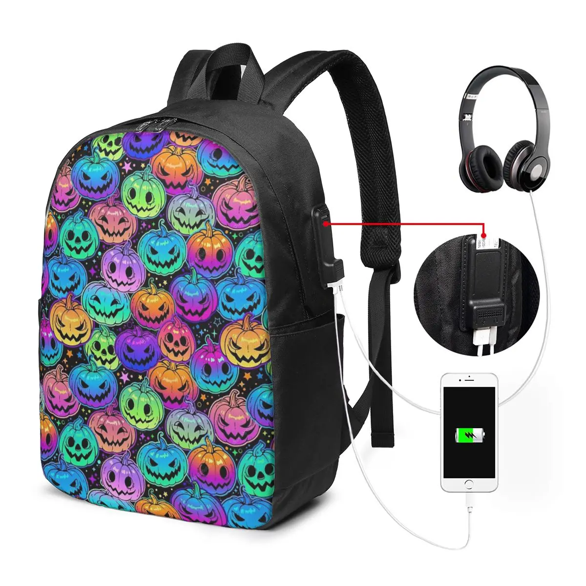 Vibrant Halloween Pumpkin Colorful Backpack Travel Notebook Bag Computer College Student School Bag Laptop Shoulder Bags