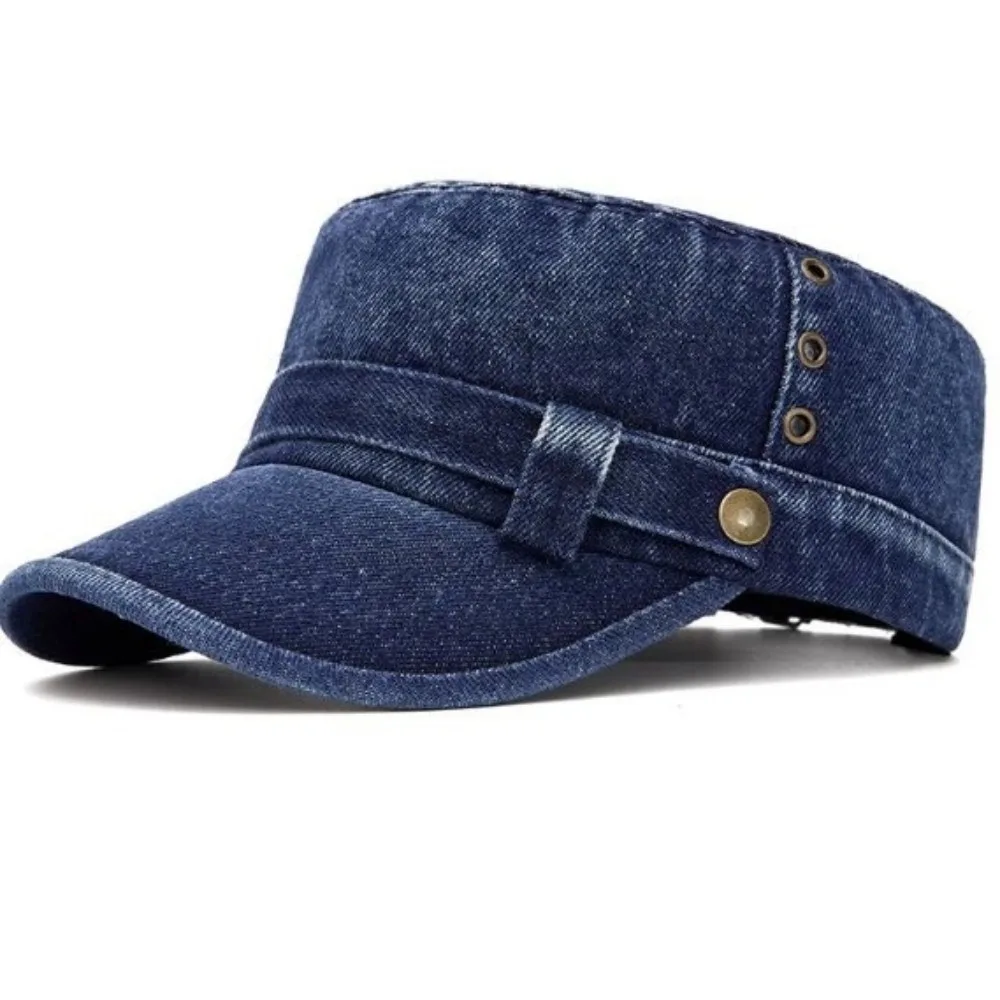 Classic Cotton Material Baseball Cap Adjustable Size Denim Fabric Flat Top Cap Visor Design Unisex Fit Peaked Cap All Seasons