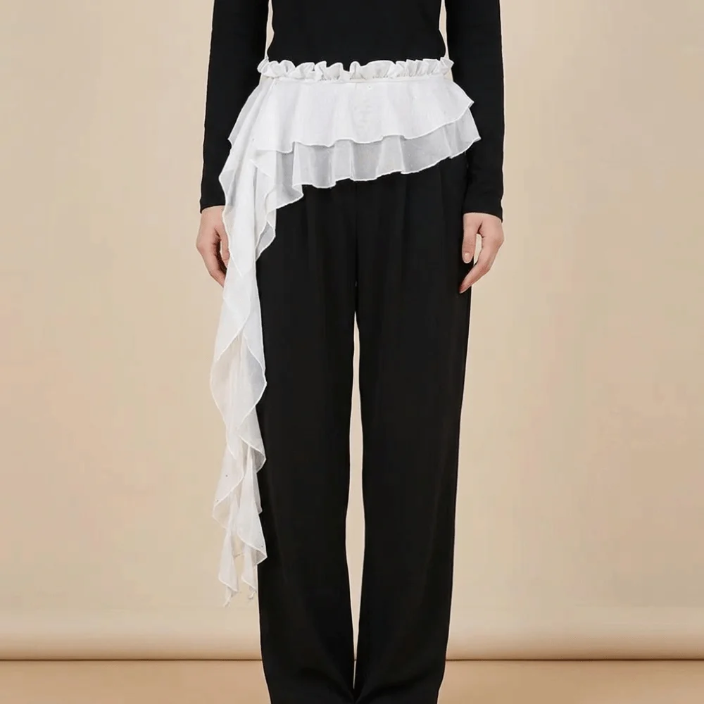 Fashion Solid Color Butt Curtain Skirt Lace High Waist Ruffles Trim Butt Curtain Ruched Irregular Hem Mini Apron Adult
