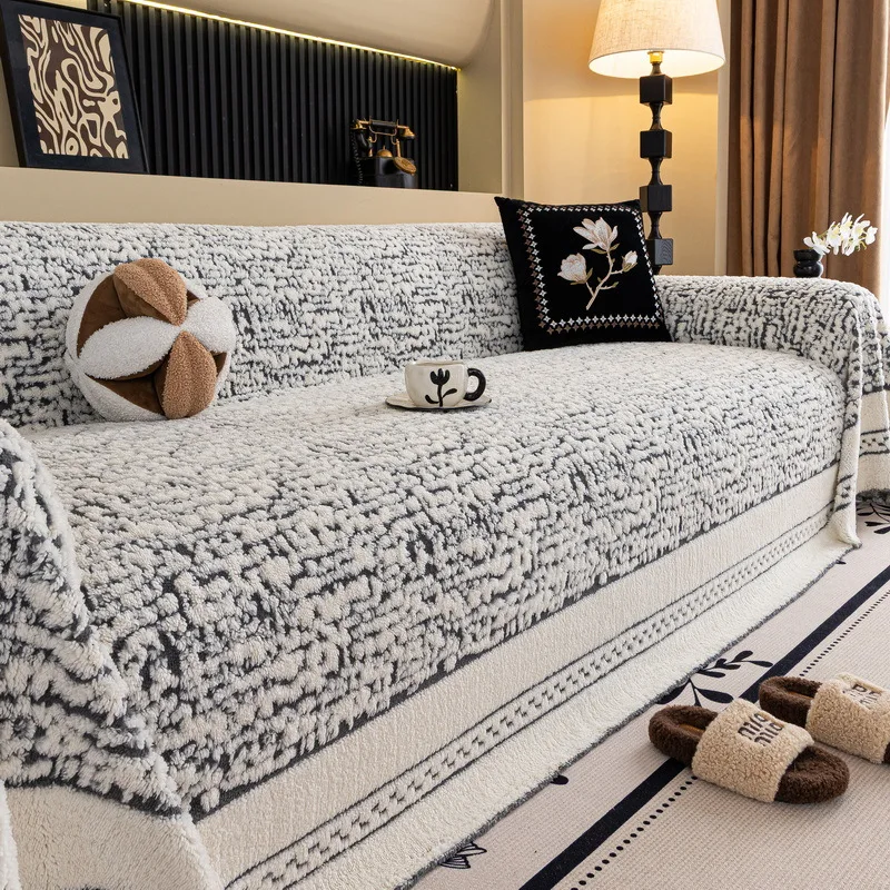 Home Sofa Set Living Room Furniture Anti Slip Sofa Cover with Tassel Prevent Cat Scratch Sofa Towel Plush Double Sided Use