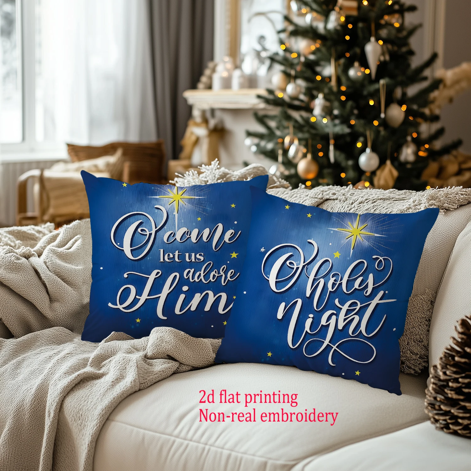 4pcs Printing Merry Christmas Cushion Covers, Nativity Non-real Embroidery Winter Home Decor Throw Pillow Covers 18in