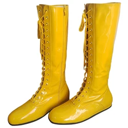 Hulk Hogan Boots yellow Pro Wrestling Lace-Up Costume Boots Black WWF Choice of Color Motorcycle