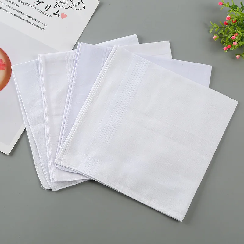 Male 35cm 100% Cotton White Table Satin Handkerchief Towboats Square Handkerchief Whitest  Pure DIY Blank Men Christmas Gift