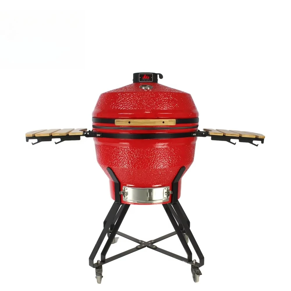 

Керамический угольный гриль-коптильня KIMSTONE 26 дюймов Big Kamado BBQ с вертелом и нижней вентиляцией, красный, с выдвижным поддоном