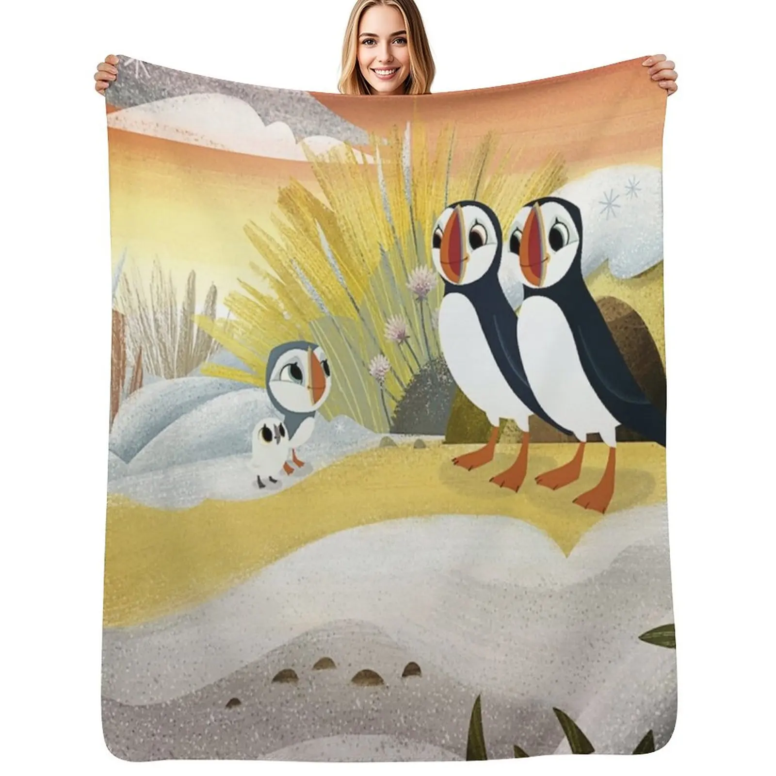 Puffin Rock gift for fans puffin rock characters Throw Blanket blankets and throws Flannel Fabric Custom anime Warm Blankets