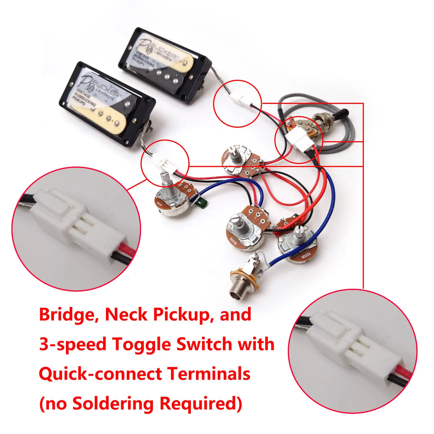 

Набор гитарных звукоснимателей Alnico 2 Humbucker с быстроразъемными клеммами 2C, жгут проводов 2V2T для электрогитары LG SG