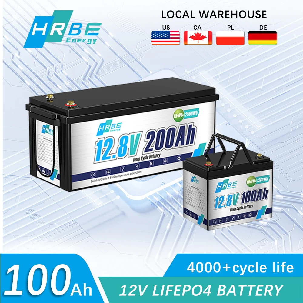 Lifepo4 Battery 12V 200ah Lithium Iron Phosphate Rechargeable Battery With BMS Power Back for Camping Boats Inverter Motor RV