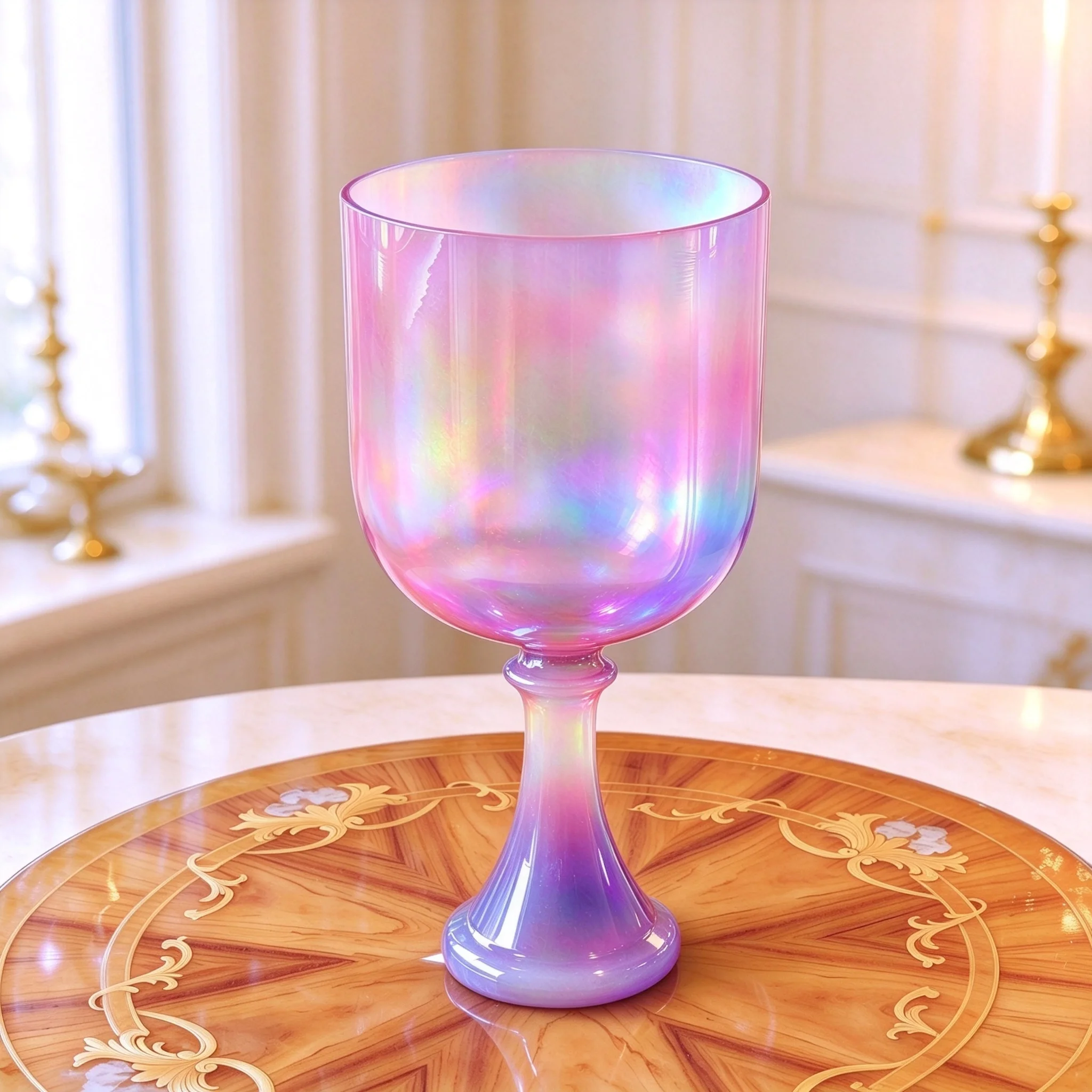 Aurora Iridescent Quartz Crystal Singing Chalice Holy Grail Bowl for Sound Healing Meditation Yoga, Free Hollow Felt Mallet Gift