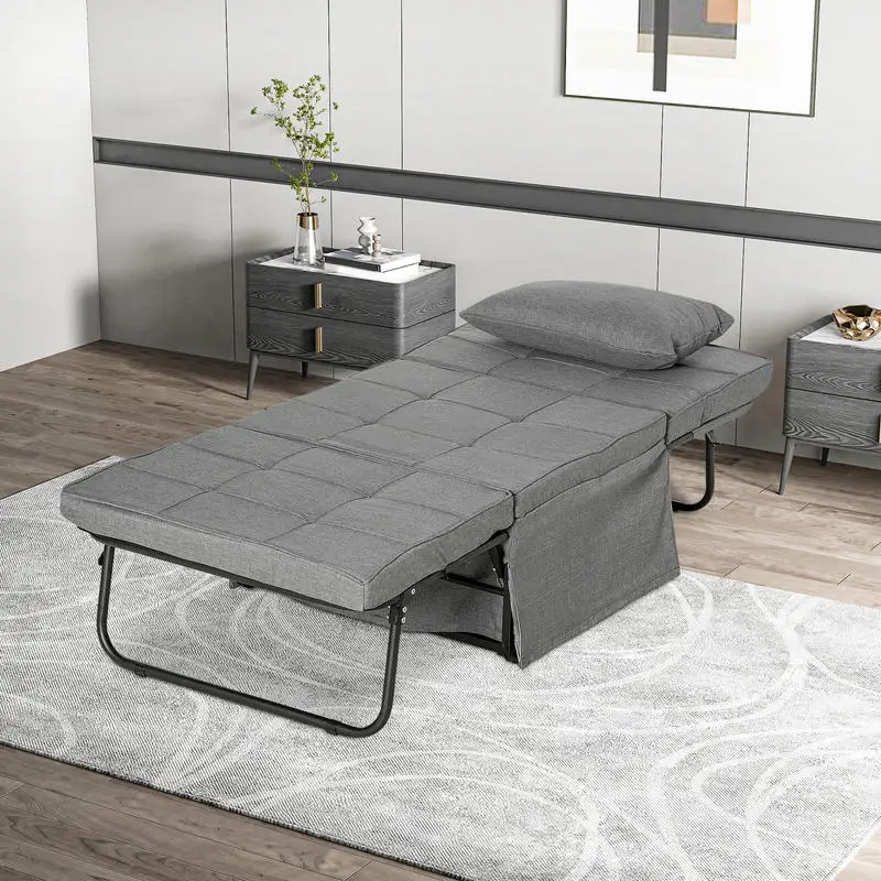Outdoor-Campingbett, 4-in-1 Klappbares Gästebett, Höhenverstellbar, mit Matratze und Seitentaschen, Metallrahmen, Grau, 188x75x38 cm, Robust, Langlebig, Komfortabel, Platzsparend, für Zuhause,