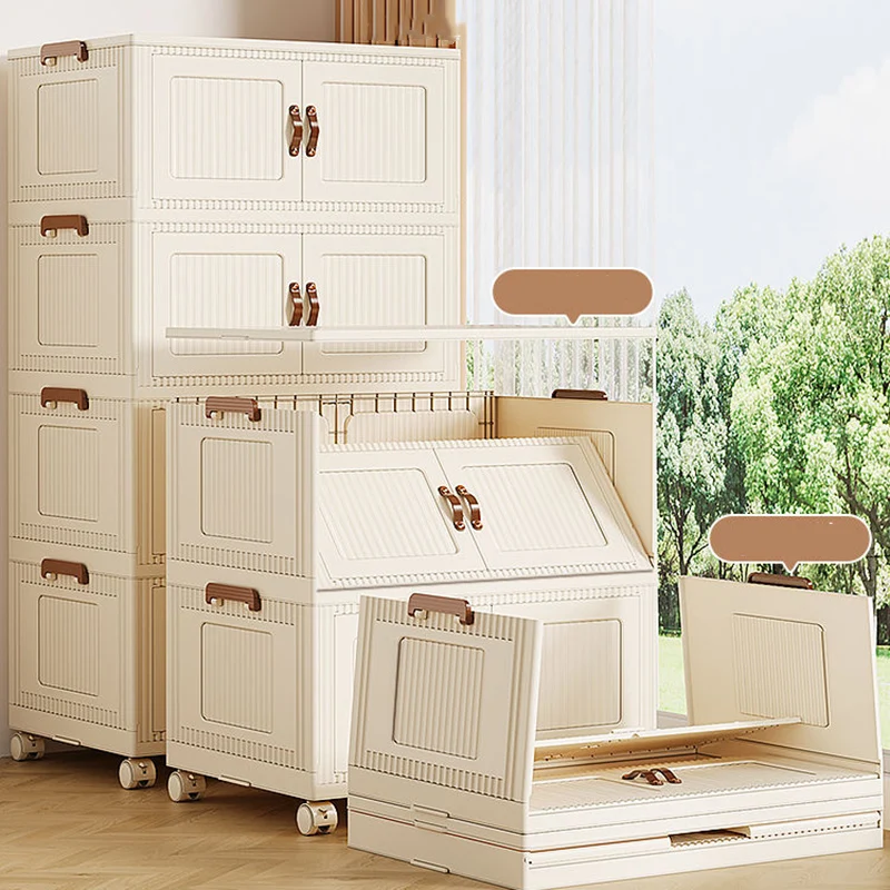 Folding Box Wheeled Cloak Bedroom Closet Room Bedroom Stackable Sundries Large Capacity Snack Books Bins Hide Cabinet