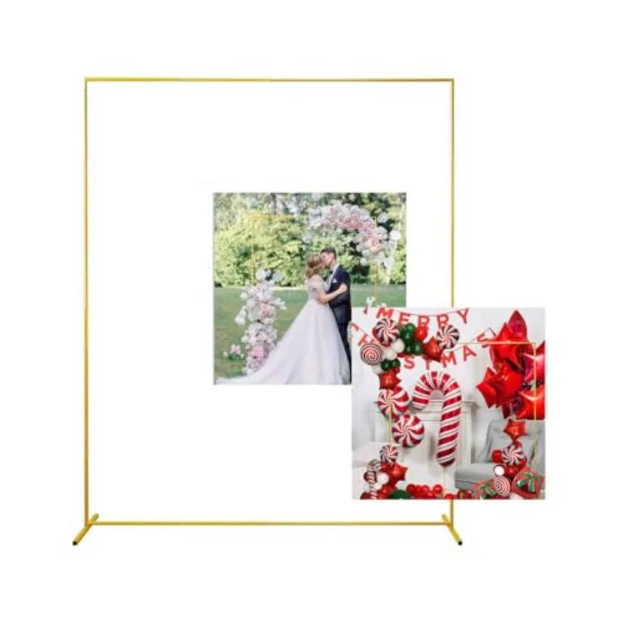 

Gold Wedding Arch Backdrop Stand, 6.6FT*5FT Square Balloon and Flower Metal Aluminum Frame for Ceremony, Anniversary, Party, Ba